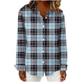 thumbnail image 6 of Daiosportswear Womens Long Sleeve Plaid Shirts Flannel Collared Button Down Shackets Casual Rolled Up Blouses Top Light Blue M(M), 6 of 6