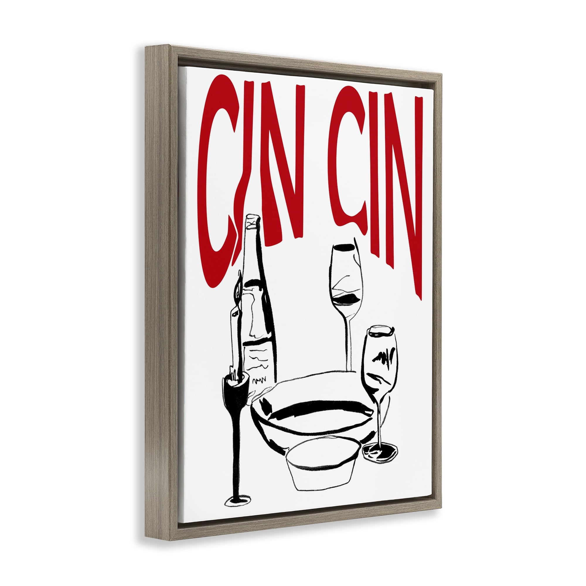 Stupell Industries Cin Cin Wine Glasses Food & Beverage Painting Brown Floater Framed Canvas Art Print Wall Art, 17 x 21