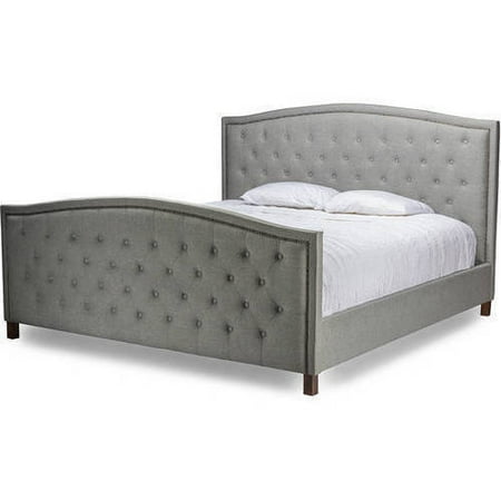 King Size Head Baxton Studio Jessie Modern Fabric Button-Tufted King-Size Headboard and Footboard Bed with Nail Head Trim, Grey ()