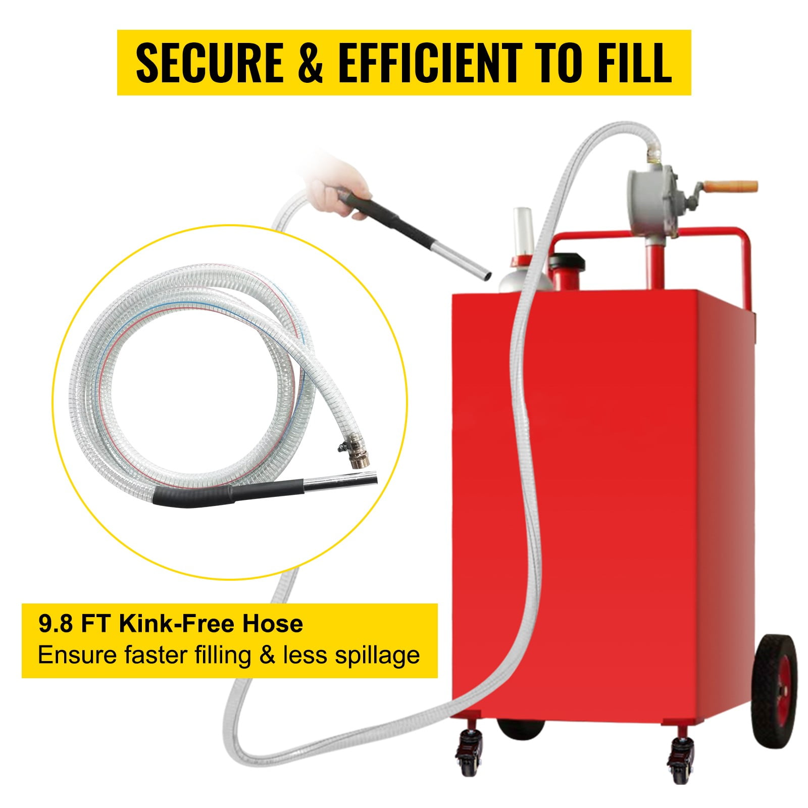 VEVOR Fuel Caddy Fuel Storage Tank 35 Gallon 4 Wheels with Manuel Pump, Red