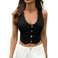 thumbnail image 2 of Fanxing Womens Denim Crop Vests Sleeveless V Neck Jean Suit Fitted Waistcoat Vest Black M, 2 of 7