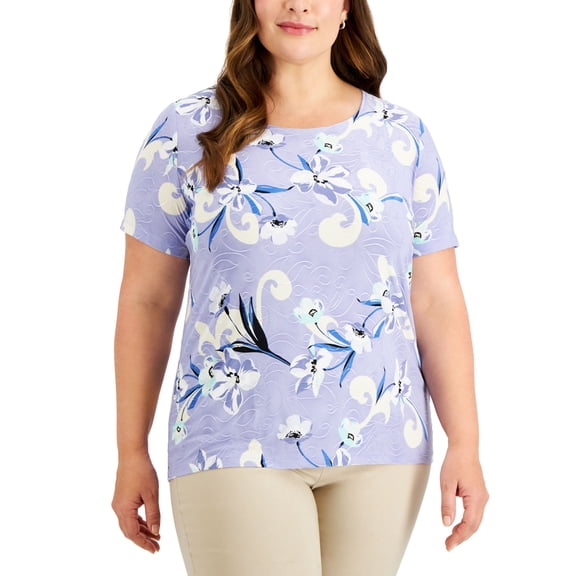 JM Collection Plus Size Printed Short Sleeve Top Popcorn Combo 2X