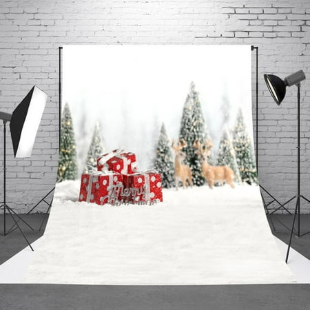 NK 5x7ft Christmas Background Indoor Christmas Tree Background Elk and Christmas Gifts on Snow Background  Photography Background for Xmas Party Decoration Studio