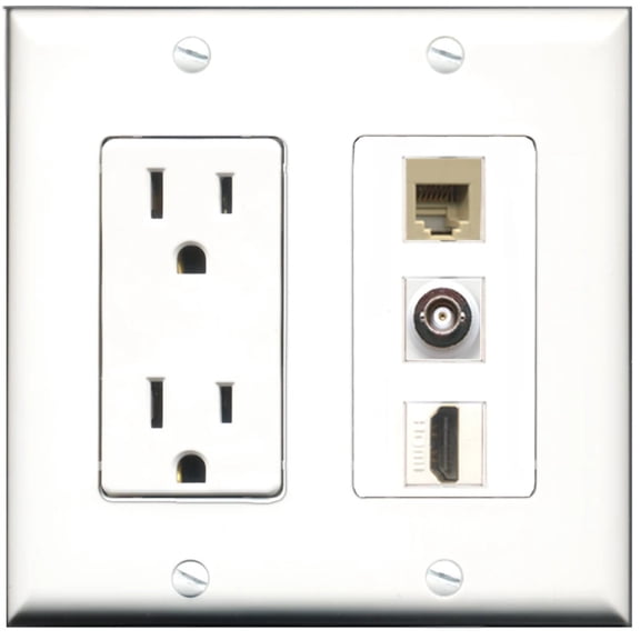 Ultra Spec Cables 15 Amp Power Outlet 1 Port HDMI 1 Port Phone RJ11 RJ12 Beige 1 Port BNC Wall Plate