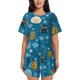 thumbnail image 1 of Balery Cute Colorful Owls And Trees Conjunto de Pijama para Mujer con Estampado, Dos Piezas de Manga Corta y Shorts, Ropa de Dormir Suave con Cuello Redondo y Bolsillos-3X-Large, 1 of 6