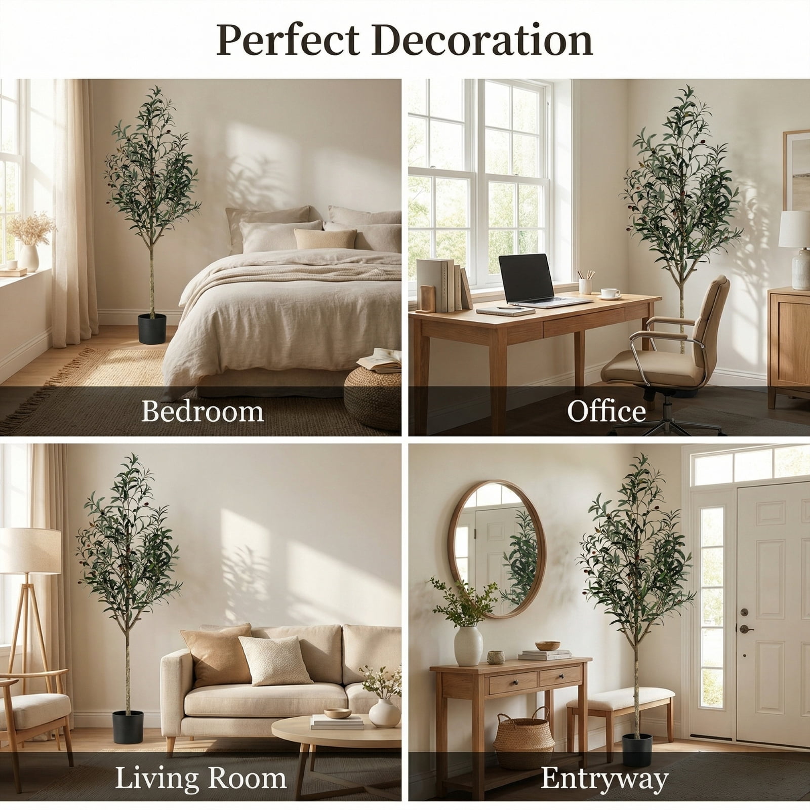 BEAUTYPEAK 6.1FT Artificial Plant Fake Indoor Olive Tree Decorative Outdoor Greenery in Black Pot