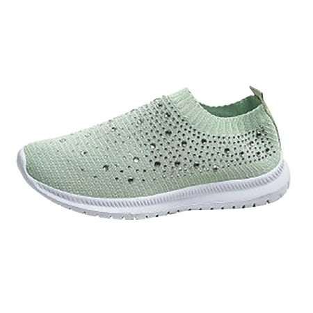 

LIANGP Women s Sandals Spring Summer Flying Weaving Water Diamond Large Round Toe Flat Bottom Sandals Women s Shoes Green Size 8