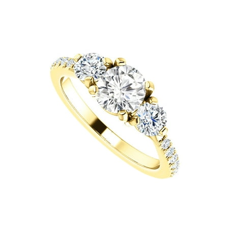 Trendy Three Stone CZ Accented Ring in 14K Yellow Gold | Walmart Canada