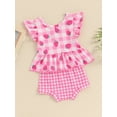 thumbnail image 6 of Little Girls Summer Shorts Sets Flying Sleeve Strawberry/Sunflower Print Tops Plaid PP Shorts Sets, 6 of 10