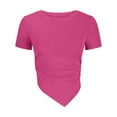 thumbnail image 3 of WREESH Women's Short Sleeve Crop Top Fashion Slim Fitted Casual Round-Neck Solid T-Shirt Top Stylish Solid Color Blouse for Women Hot Pink, 3 of 6