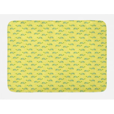Turtle Bath Mat, Cartoon Pattern Abstract Tortoise Pattern Woodland Fauna, Plush Bathroom Decor Mat with Non Slip Backing, 29.5" X 17.5", Green and Yellow, by Ambesonne
