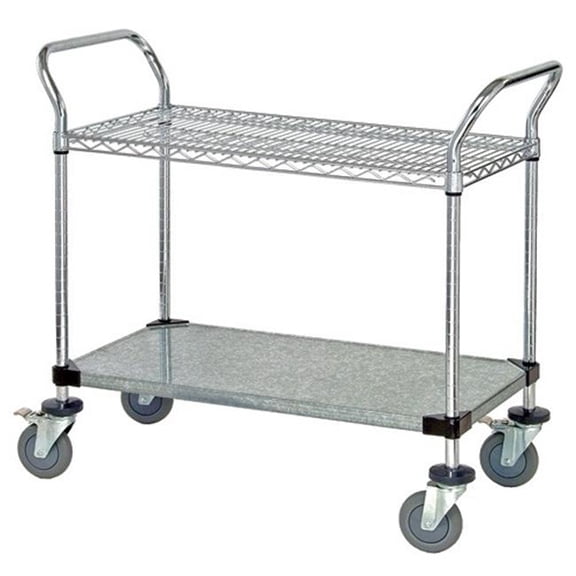 Quantum Storage WRSC-2448SS-2S Utility Cart Stainless Steel, 1 Wire & 1 Solid Shelf - 24 x 48 x 37.5 in.