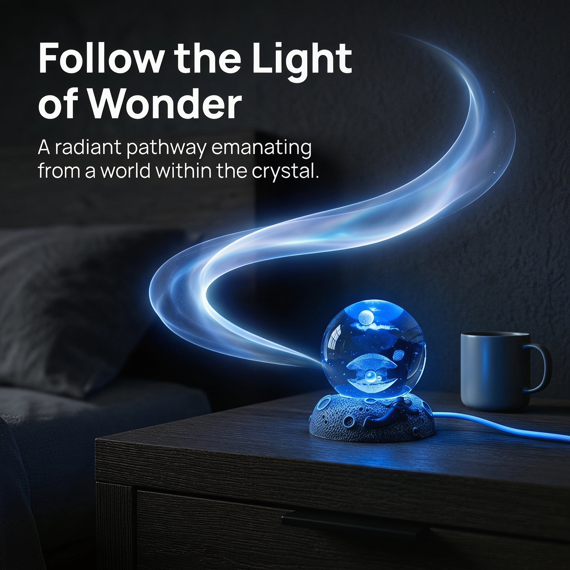 Unique Bargains Glowing Crystal Ball Figurine 3D Glass Ornament with LED Light Base Blue Style F 2.4"x2.4"x3.1"