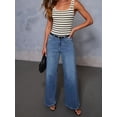 thumbnail image 4 of Jeans for Women Wide Leg Baggy High Waist Boyfriends Straight Leg Stretchy Denim Pants Blue M, 4 of 8