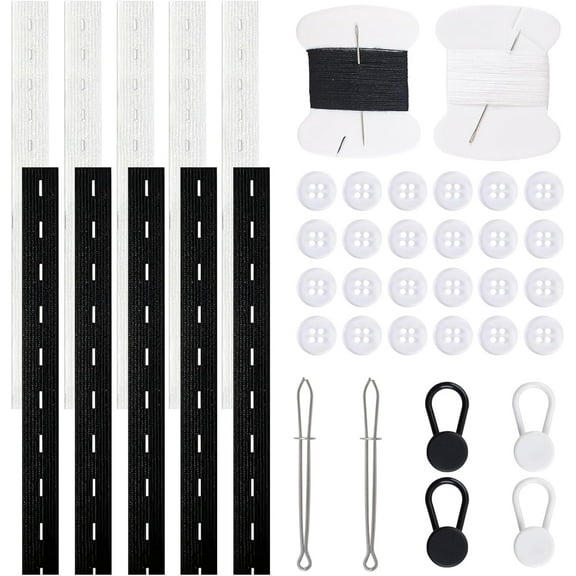 12 Pcs Wide Flat Elastic Waistband,Sewing Elastic Band with Buttonholes&Sewing Bags&Sewing Buttons&Button Extender for Pants Waist Adjustment