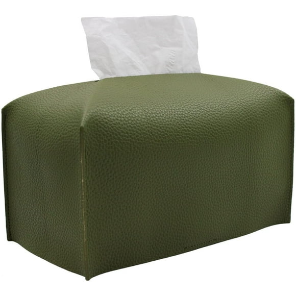 Livelab Tissue Box Cover, Rectangular Modern Decorative PU Leather Tissue Box Case Organizer Holder for Vanity Countertop, Night Stands, Livingroom, Office Desk & Car 9.5X5X5'' | Olive Green