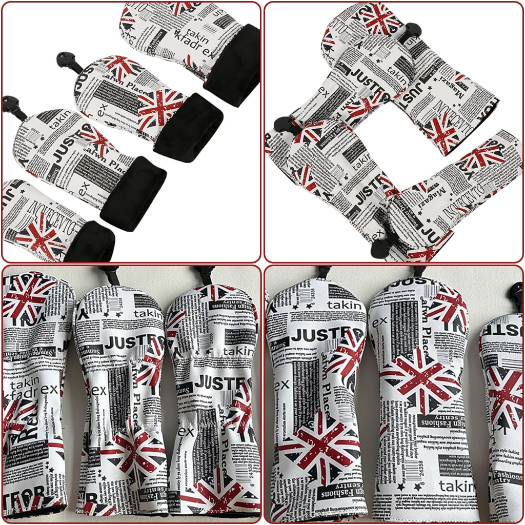 BQBQERT 4Pcs Flags Pattern Wood Headcover PU Leather Golfs Club Head Cover Replacement Driver Headcover
