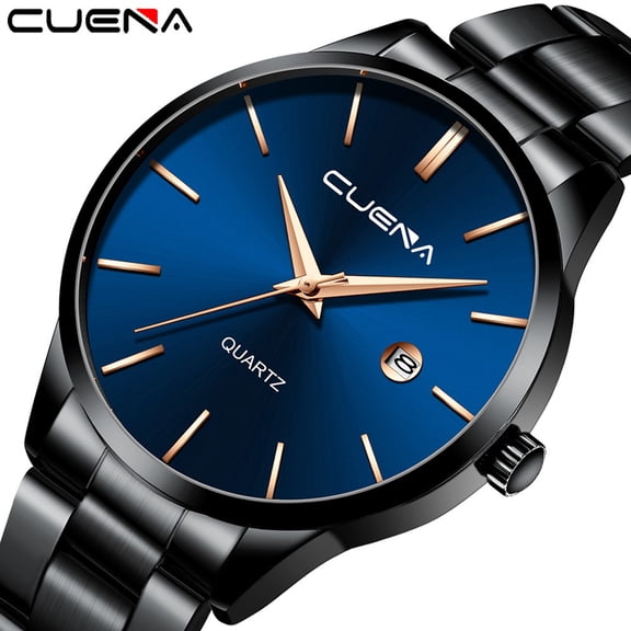 Resicozy Round Watch for Men Business Quartz Watch Stainless Display Date Casual Classic Watch Black Blue