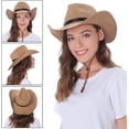 thumbnail image 3 of Sombrero de playa plegable unisex de ala ancha tejido a crochet Vorkoi Cowboy, paja de papel, color blanco crema, 3 of 6