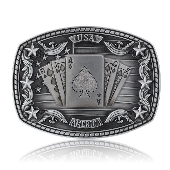 Western Belt Buckle for Men Women, Vintage Cowboy Cowgirl Texas Rodeo Longhorn Bull, Poker and Horse