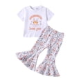 thumbnail image 1 of Mialoley Kid Girls Pants Set, Short Sleeve Crew Neck Letters Print T-shirt with Rabbit Print Flare Pants, 1 of 9