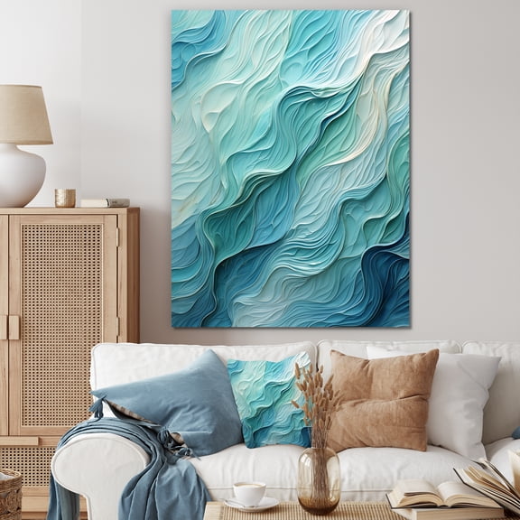 Designart "Swirling Serenity In Aqua Blue And White I" Abstract Spirals Canvas Wall Art