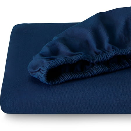 - Bare Home Fitted 100% Cotton Ultra Soft Jersey Bottom Sheet – Breathable - Deep Pocket (Queen, Dark Blue)