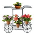 thumbnail image 2 of 6-Tier Garden Cart Flower Rack, Metal Plant Stand Display Shelf for Indoor Outdoor Use, Vertical Pot Holder Decor, Parisian Style Trolley, Black, 2 of 9