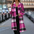 thumbnail image 4 of Womens Plaid Long Pea Coat Wool Blend Button Down Lapel Jacket Casual Lightweight Loose Warm Winter Overcoat with Pockets, 4 of 5