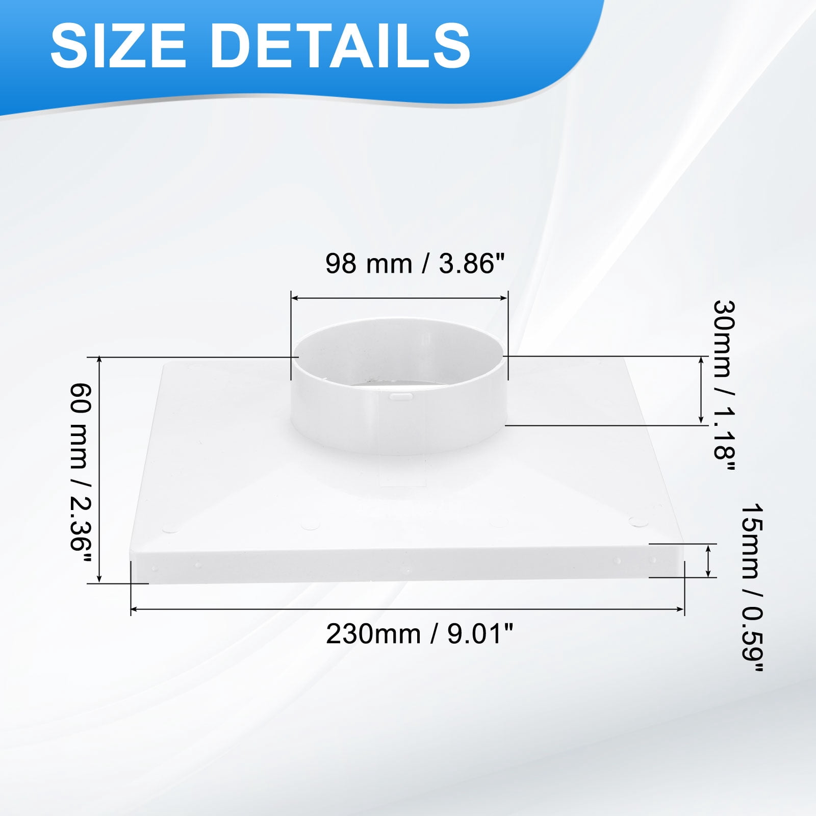 Uxcell 9" to 4" Duct Connector Flange, Plastic Square to Round Straight Dryer Vent Wall Plate for Air Heating Cooling Ventilation System HVAC Exhaust Fan, White