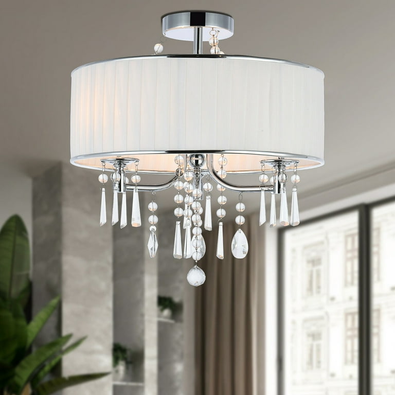 Drum shade deals chandelier with crystals