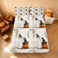 thumbnail image 4 of Homewish Halloween Witch Pumpkin Bed Sheets, Sketch Ghost Full Size Sheets, Cream Orange Black, 4pcs (1 Flat Sheet, 1 Fitted Sheet and 2 Pillowcases), 4 of 5