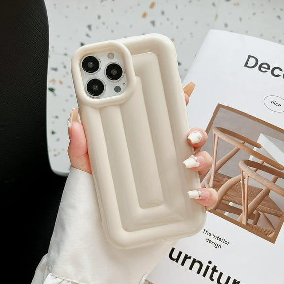 for iPhone 13 Pro Max Case 6.7 Inch, Cute 3D Striped Pattern Phone Case Soft Silicone Case for Women Girls Boys Luxury Plated Glossy Shockproof Air Cushion Back Cover, Beige