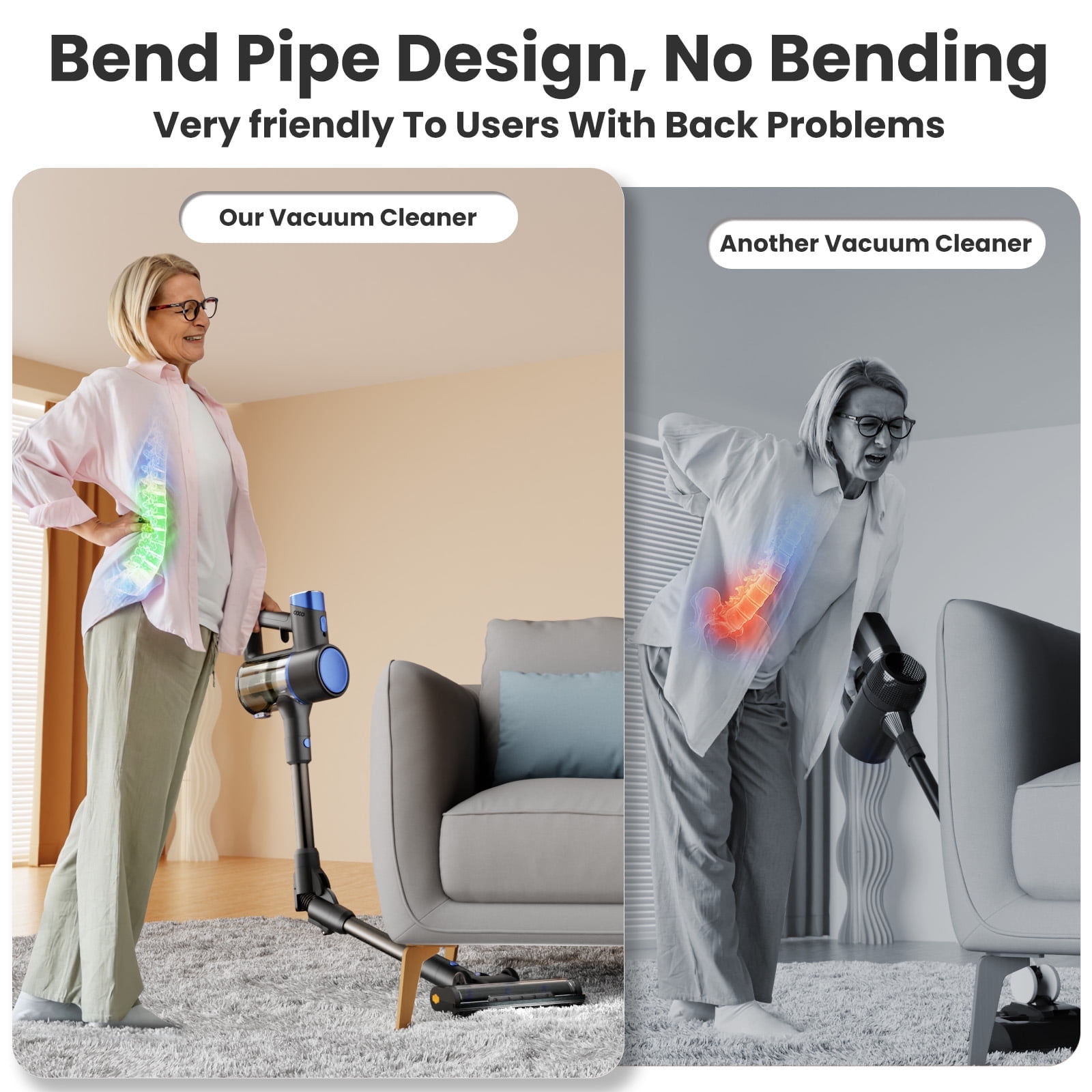 Moifoi Cordless Vacuum Cleaner, Lightweight Bendable, up to 50minnuts, Stick Vac with Tangle-Resistant Design,Powerful Suction , Wireless Vacuum for Carpet Hard Floor Pet Hair