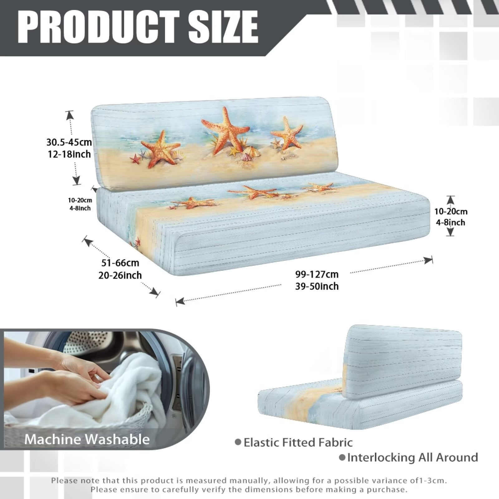 Uorisanigo 2 Pcs RV Dinette Cushion Covers Washable Beach Starfish RV Dinette Seat Covers Stretch Sofa Seat Slipcovers Easy to Install Machine Washable(1 Bench & 1 Backrest Cover)