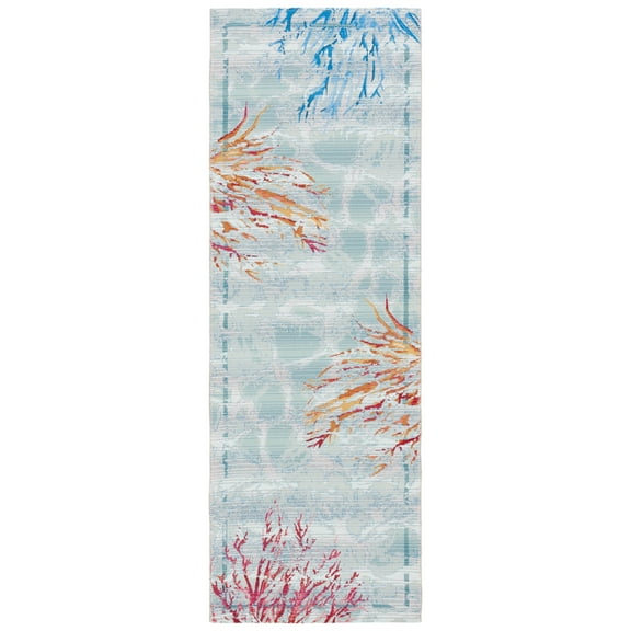 SAFAVIEH Barbados Coral Outdoor Runner Rug, Teal/White, 2'8" x 10'5"