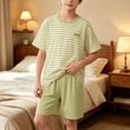 thumbnail image 2 of Khunlpohl 2 Piece Sets for Boys Striped Short Sleeve Shirts and Shorts Loungewear Outfits Set 5-15 Years, 2 of 8