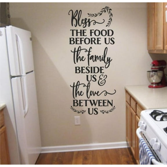 Kitchen Decor Quotes Bless This Food Family Love Wall Decal Words Sticker 36x15-Inch Black