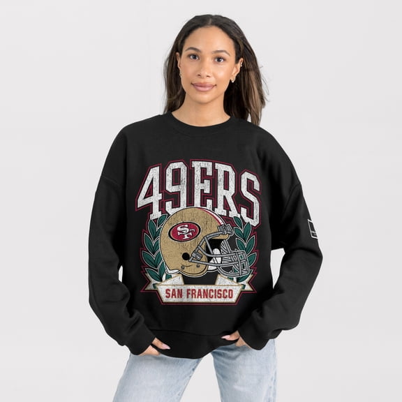 Women's Gameday Couture Black San Francisco 49ers Oversized Victory Lane Black Label Premium Fleece Sweatshirt