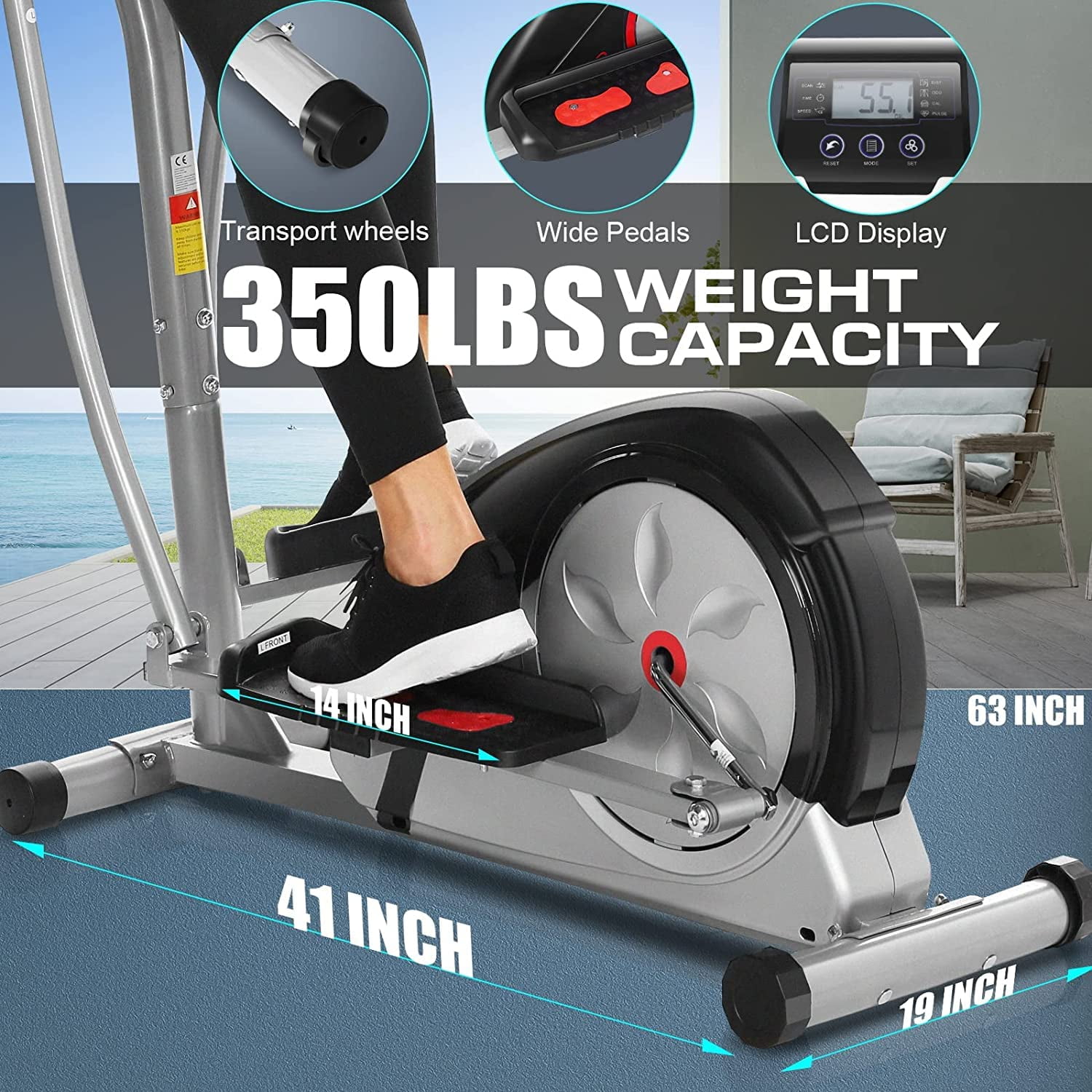 ANCHEER Compact Elliptical 8 Level Resistance 15 Stride LCD Monitor Pulse Grips 350 lbs Capacity Walmart