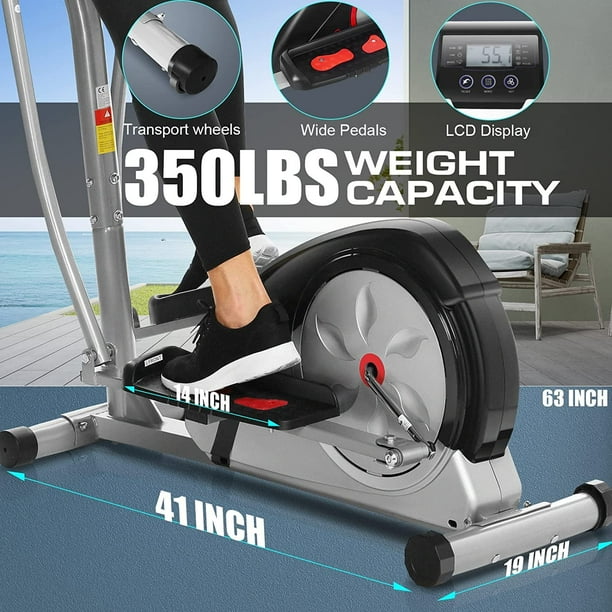 ANCHEER Elliptical Machine Cross Trainer with Pulse Rate Grips and LCD Monitor 8 Resistance Levels Smooth Quiet Driven for Home Gym Workout 350lbs