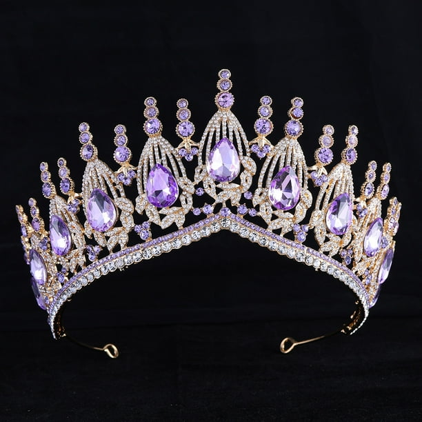 Zhuge Tiara de boda para novia, diadema de princesa, corona nupcial, joyería para el cabello con diamantes de imitación de cristal, decoración para novia, cumpleaños, graduación, boda (púrpura)