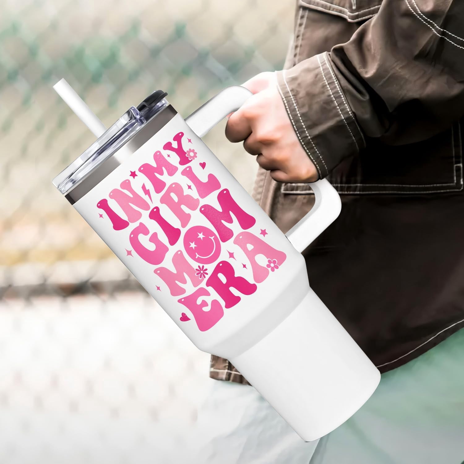 Girl Mom Gifts - Gifts for Mom Girl Birthday, Mother Day, Christmas - Girls Moms Era Tumbler 40oz With Handle & Straw