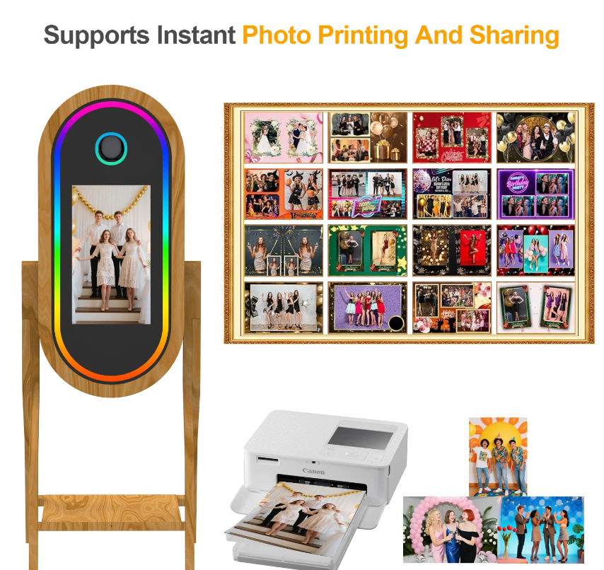 Mirror Photo Booth 50'' Wooden Magic Mirror Photo Booth with 21.5'' Interactive Touch Screen Built-in i5 Mini PC Suitable for Photography Needs in Various Locations