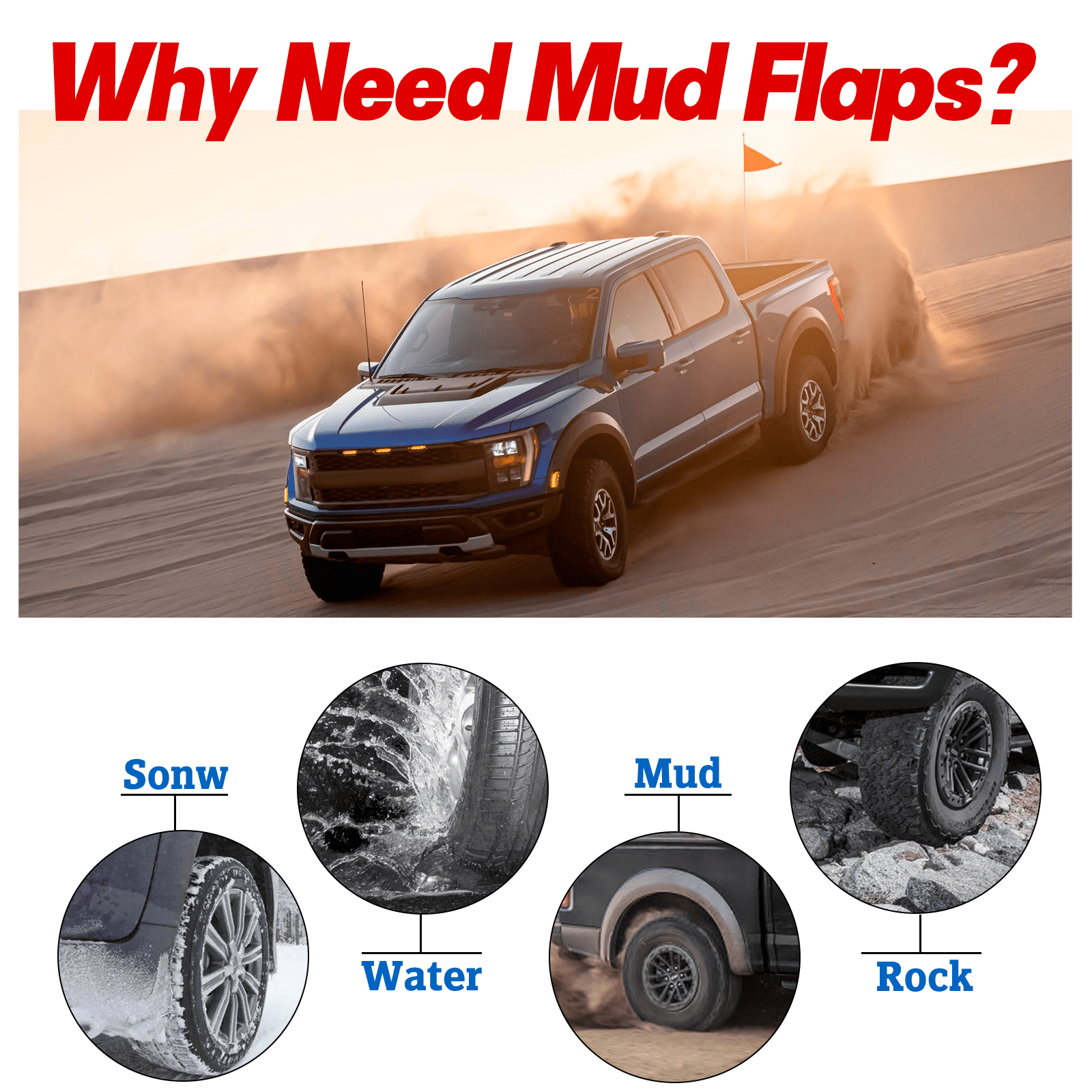 SPEEDWOW 4 pcs Mud Flaps Scratch Resistant Mud Flaps Splash Guards Fit for 2021-2022 F-150 Without Fender Flares.（No Drilling Required）