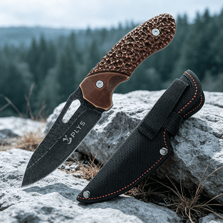 Plys Fixed Blade Knife with Sheath for Outdoor: Full Tang Carbon Steel Hunting Tactical Knives for Men Hiking and Camping EDC