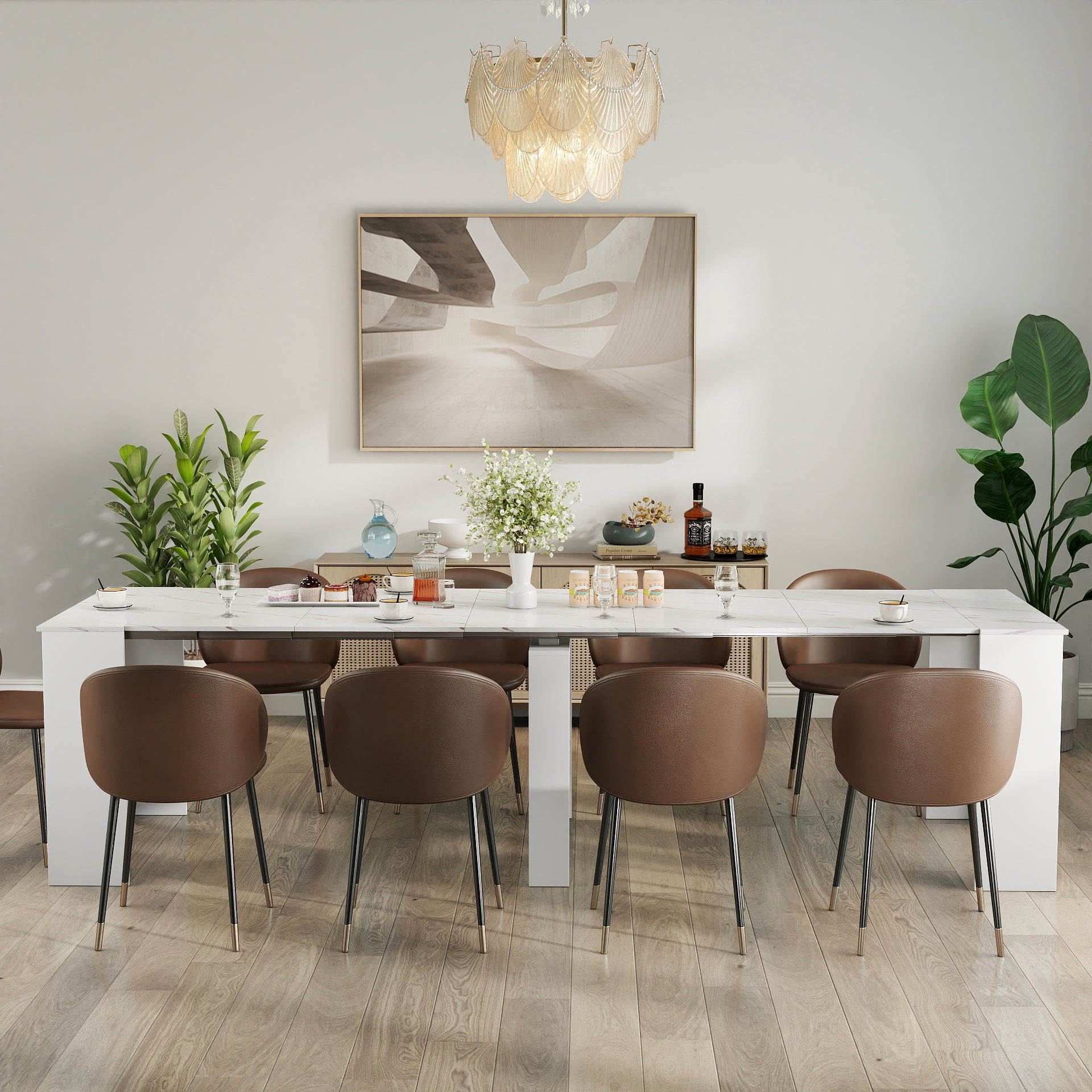 Mintazer Modern Extendable Dining Table, Convertible Console Table to Large Dinner Table for Dining Room Living Room, White