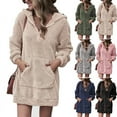 thumbnail image 3 of Women's Quarter Zipper Long Sherpa Hoodie Pullover Fuzzy Fleece Sweatshirt Dresses Warm Tunic Tops, 3 of 4