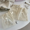 thumbnail image 4 of Lace Trimmed Meshes Drawstring Pouches For Makeup Storage Portable Jewelry Organizers Bag With Daisy Embroidery Design, 4 of 17
