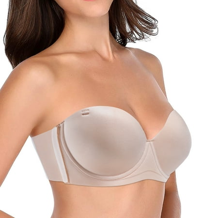 Ploknplq Bras for Women Strapless Bra Ladies Push Up Strapless Adhesive Bra Deep U Shape Backless Bra Strapless Bras for Women